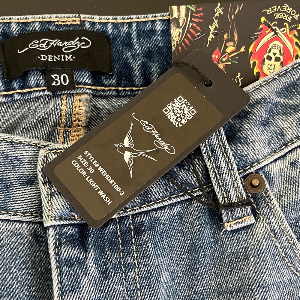 Ed Hardy Light Wash Wide Leg Jeans - Picture 3 of 8